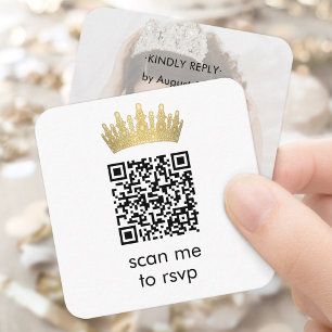 Gold Crown Quinceañera Photo Scan Me RSVP QR Code Enclosure Card
