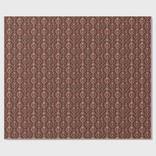 Gold Crown & Red Velvet Royal Damask Pattern Art Wrapping Paper