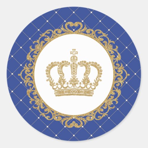 Gold Crown Royal Blue Baby Prince 1st Birthday Classic Round Sticker