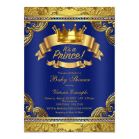 Gold Crown Royal Blue Fancy Prince Baby Shower Card