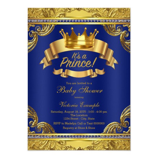 gold crown royal blue fancy prince baby shower invitation zazzle com