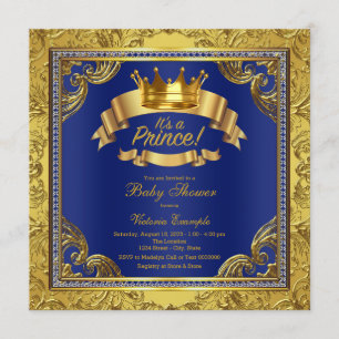 Gold Crown Royal Blue Fancy Prince Baby Shower Invitation