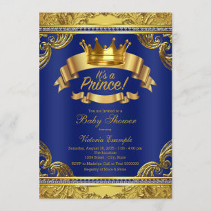 Gold Crown Royal Blue Fancy Prince Baby Shower Invitation
