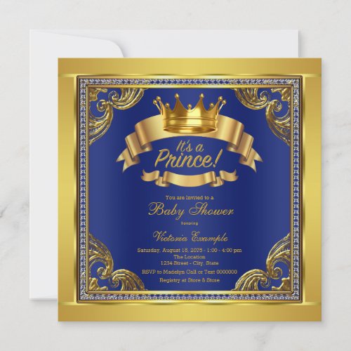 Gold Crown Royal Blue Gold Prince Baby Shower Invitation