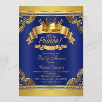 Gold Crown Royal Blue Prince Baby Shower Invitation by BabyCentral at Zazzle