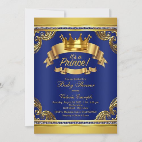 Gold Crown Royal Blue Prince Baby Shower Invitation
