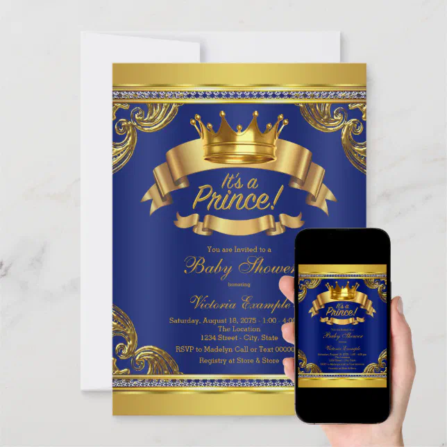 Gold Crown Royal Blue Prince Baby Shower Invitation Zazzle