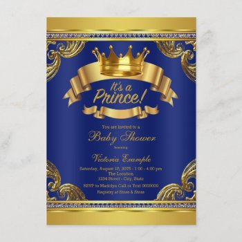 Gold Crown Royal Blue Prince Baby Shower Invitation by BabyCentral at Zazzle