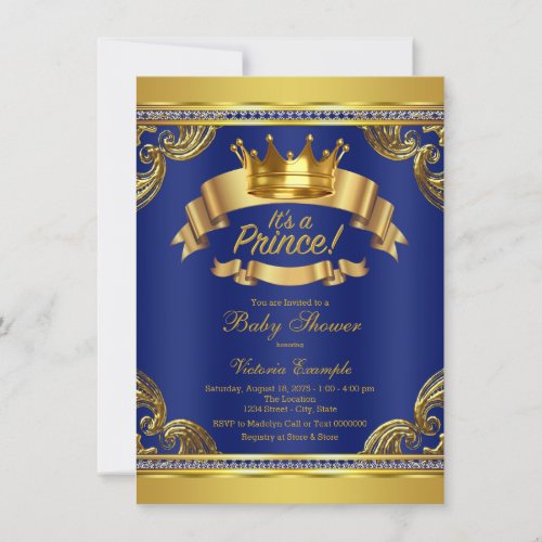 Gold Crown Royal Blue Prince Baby Shower Invitation