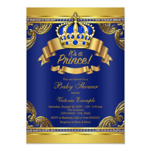 Gold Crown Royal Blue Prince Boy Baby Shower Card