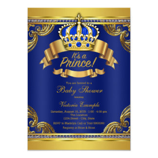Gold Crown Royal Blue Prince Boy Baby Shower Card