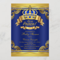 Gold Crown Royal Blue Prince Boy Baby Shower Invitation