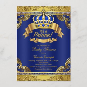 Gold Crown Royal Blue Prince Boy Baby Shower Invitation by BabyCentral at Zazzle