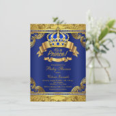 Gold Crown Royal Blue Prince Boy Baby Shower Invitation (Standing Front)