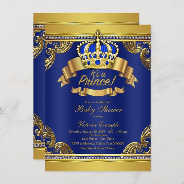 Baby Blue Gold Prince Baby Shower Invitation Baby Blue Gold 