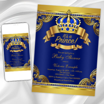 Gold Crown Royal Blue Prince Boy Baby Shower Invitation by BabyCentral at Zazzle