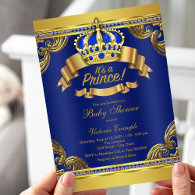 Gold Crown Royal Blue Prince Boy Baby Shower Invitation