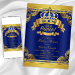 Gold Crown Royal Blue Prince Boy Baby Shower Invitation at Zazzle