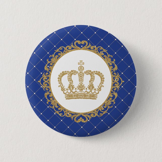 Gold Crown Royal Blue Prince Shower 1st Birthday Button (Front)