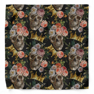 Gold Crown Skull Red Roses Black Gothic Halloween Bandana