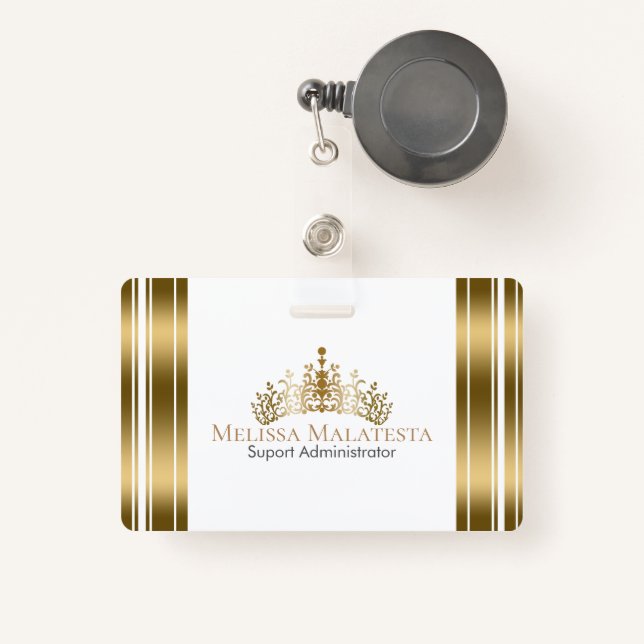 Gold Crown & Stripes Modern Design Badge (Front with Retractable)