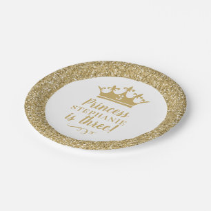 Gold Crown Tiara Gold Princess Birthday Paper Plates