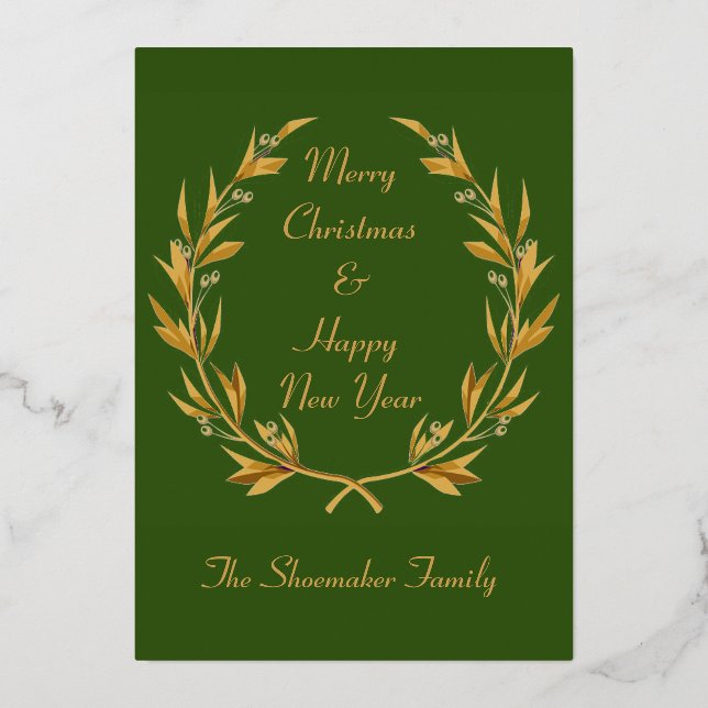 Gold Crown Wreath Foil Holiday Card (Front)