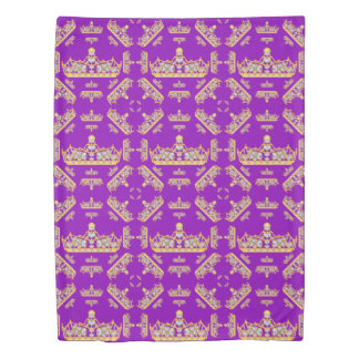 Gold Crowns Heart Diamonds Pearls Pattern Purple Duvet Cover