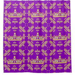 Gold Crowns Heart Diamonds Pearls Pattern Purple Shower Curtain