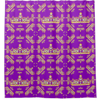 Gold Crowns Heart Diamonds Pearls Pattern Purple Shower Curtain