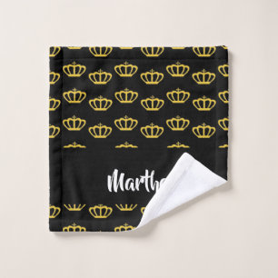 Gold crowns on black wash cloth