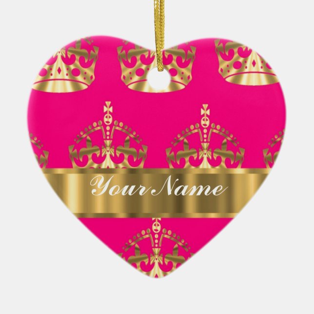 Gold crowns on hot pink ceramic ornament (Front)