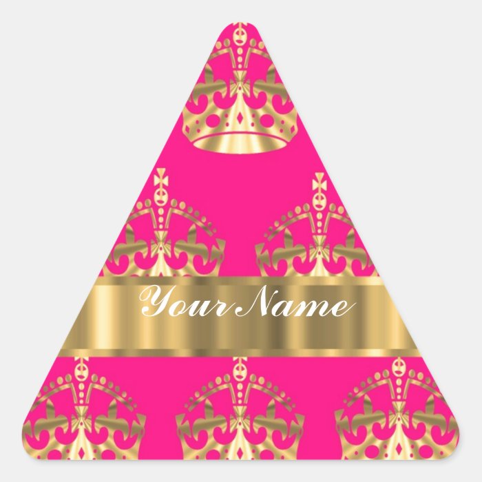 Gold crowns on hot pink triangle sticker