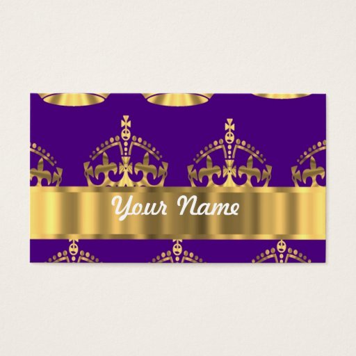 Customizable Gold crowns on purple business card templates