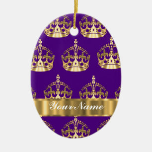 Gold crowns on purple ceramic ornament