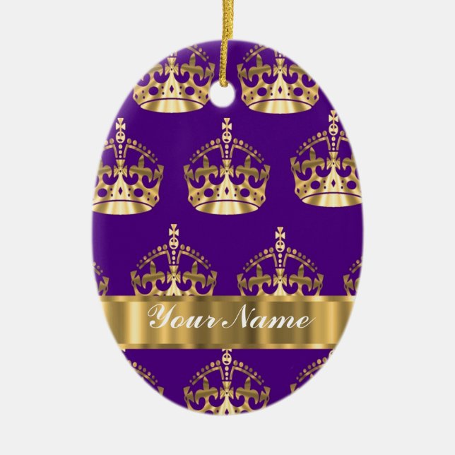 Gold crowns on purple ceramic ornament (Front)