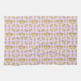 gold crowns tiaras pale lilac kitchen towel