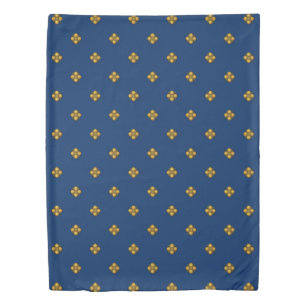 Gold Cruciferous Flowers on Blue Duvet Cover
