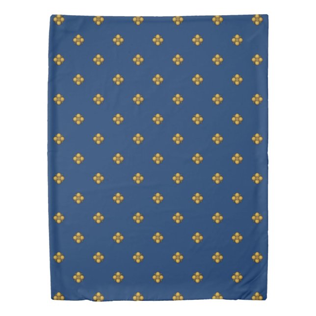 Gold Cruciferous Flowers on Blue Duvet Cover (Front)