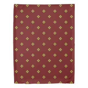 Gold Cruciferous Flowers on Dark Red Duvet Cover