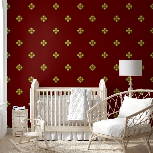 Gold Cruciferous Flowers on Dark Red Wallpaper (Kids)