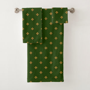 Gold Cruciferous Flowers on Hunter Green Bath Towel Set