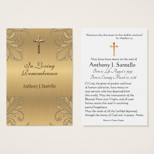 Gold Crucifix Catholic Funeral Memorial Holy Card