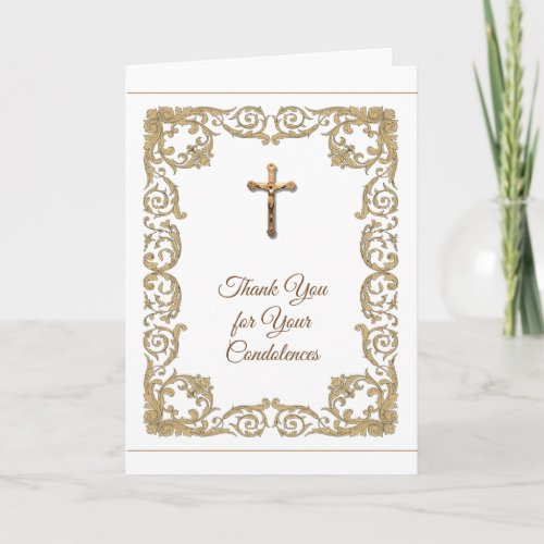 Gold Crucifix Lace Catholic Condolence Thank You