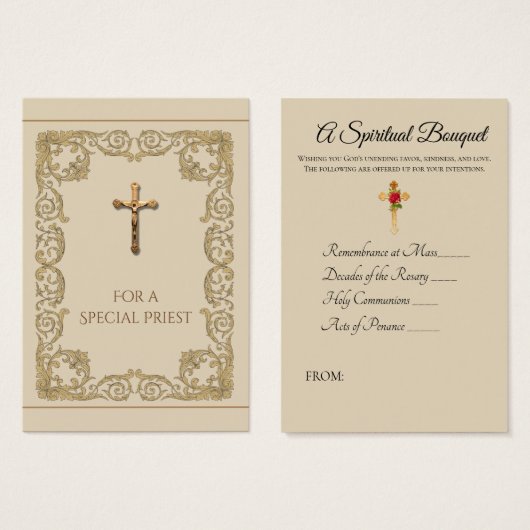 Gold Crucifix Priest Spiritual Bouquet Holy Cards (Front & Back)