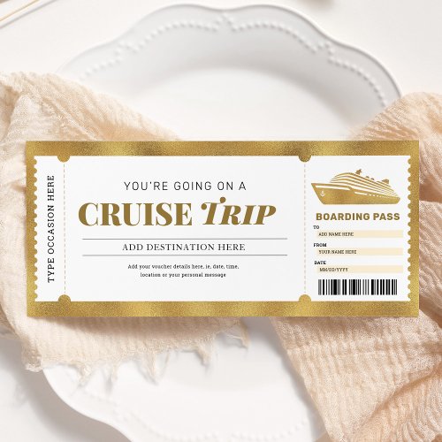 Gold Cruise Boarding Pass Travel Ticket Voucher Invitation