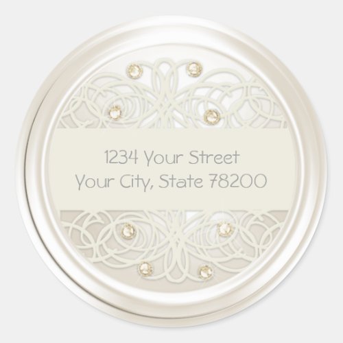 Gold Crystal and Pearl Damask Return Address Classic Round Sticker