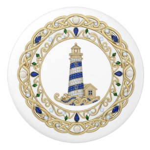 Gold Crystal Lighthouse 2Dgraphic Sea Light House Ceramic Knob