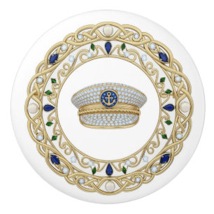 Gold Crystal Ship Captain's Hat 2Dgraphic Nautical Ceramic Knob