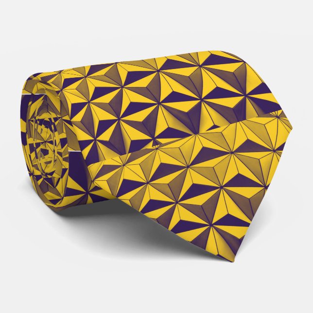 GOLD CUBIC TRIANGLE ABSTRACT ART NECK TIE (Rolled)